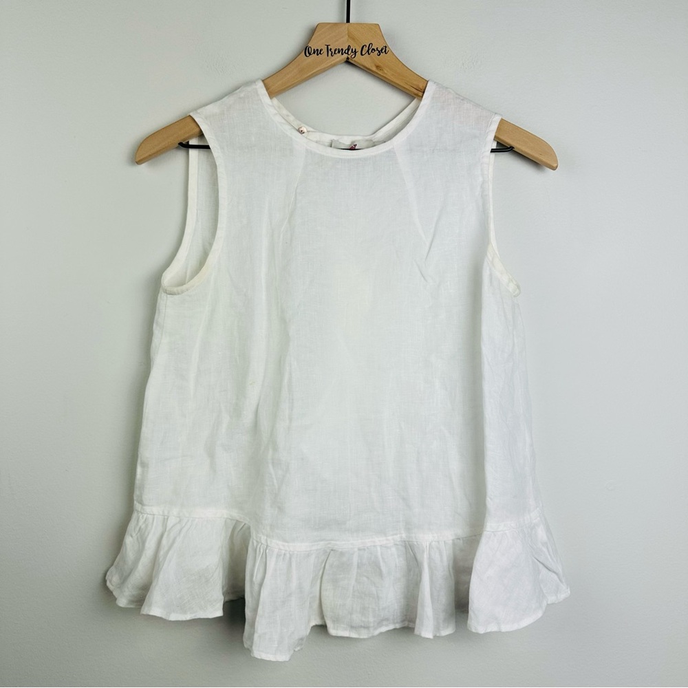 Vineyard Vines White Linen Ruffled Blouse Size XSmall